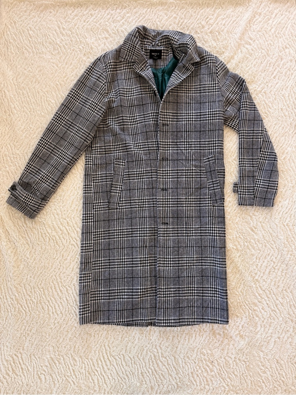Forever 21 Men’s Black & Gray Plaid Trench Coat